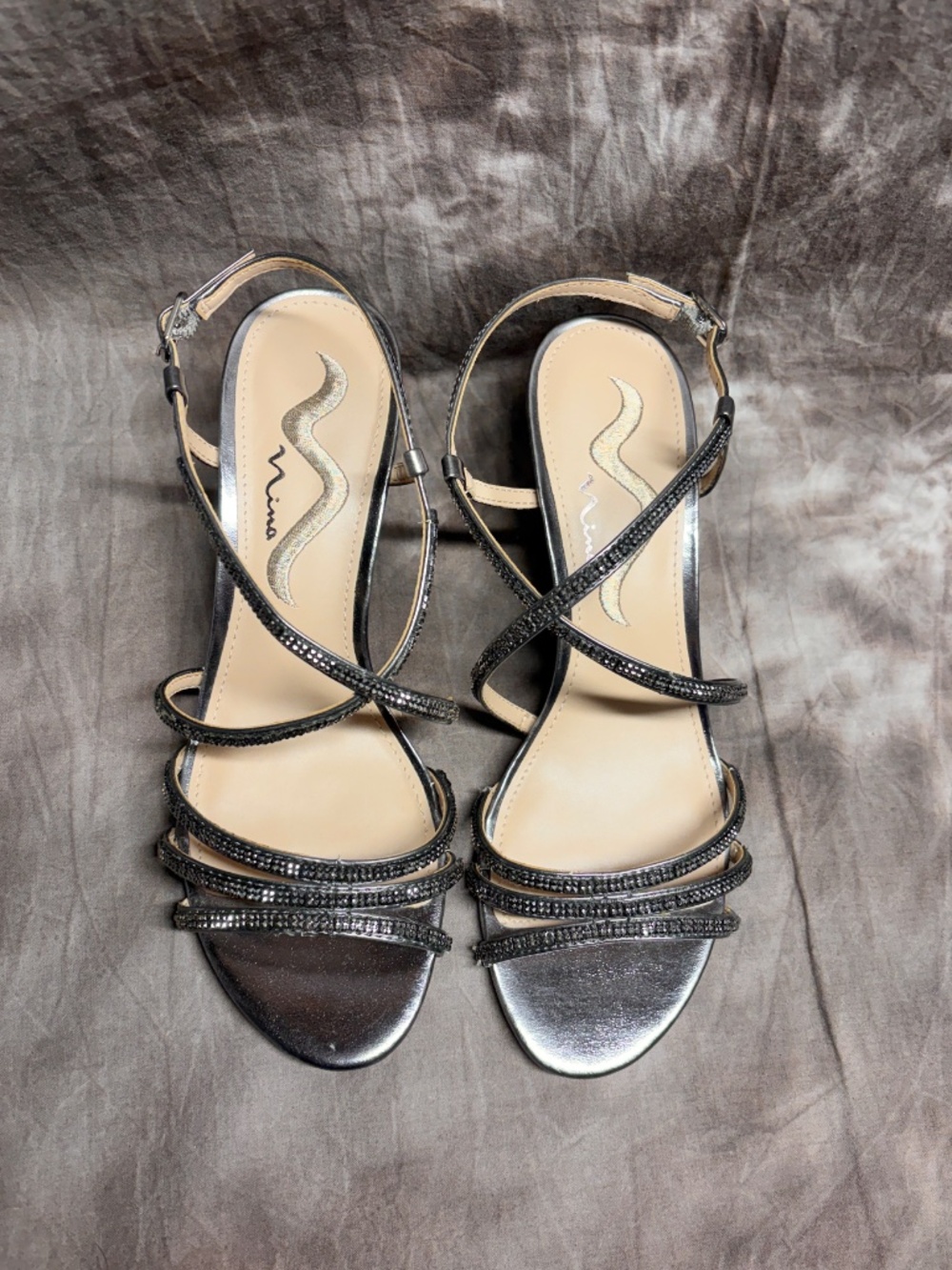 Nina Brand Pewter Rhinestone Wedge Shoes